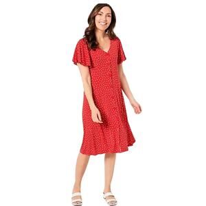 QVC Susan Graver Petite Printed Liquid Knit Button Front Dress NWOT RED SIZE XSP